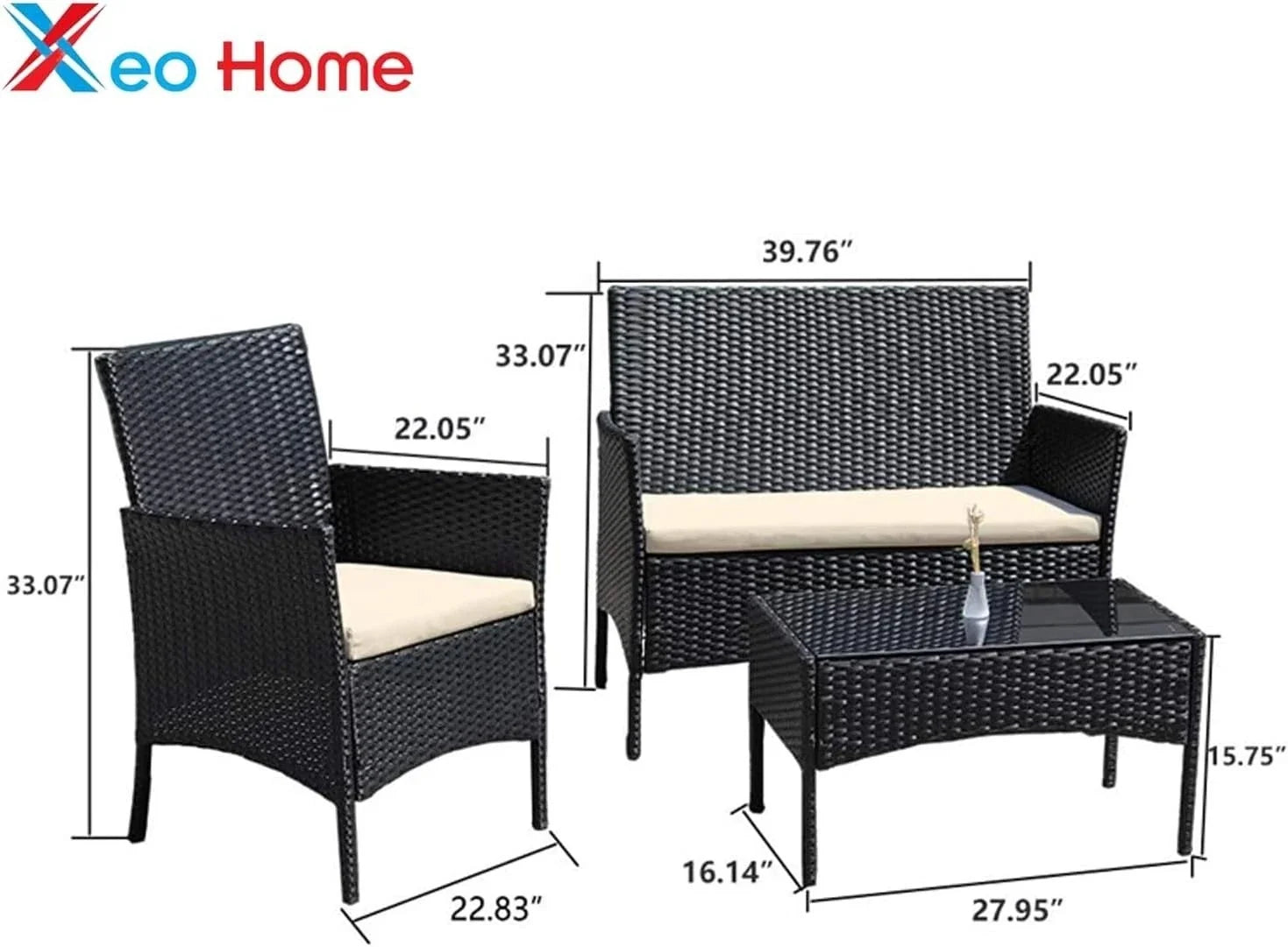 Outdoor Rattan Garden Furniture Sofa Set Patio Wicker Chairs Table 4Pieces