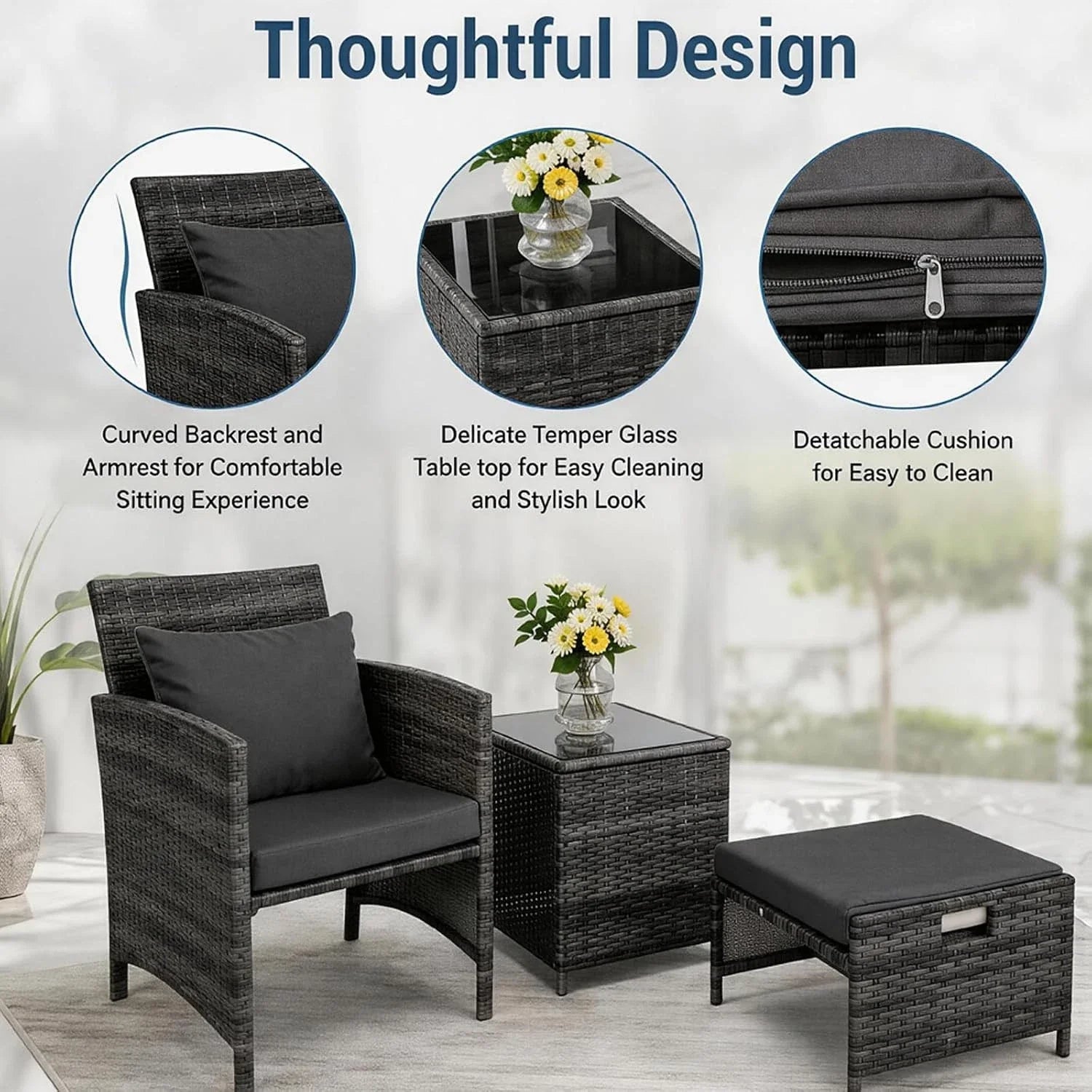 5 Piece Rattan Garden Furniture Patio Sofa Chairs Table Outdoor Conservatory Set