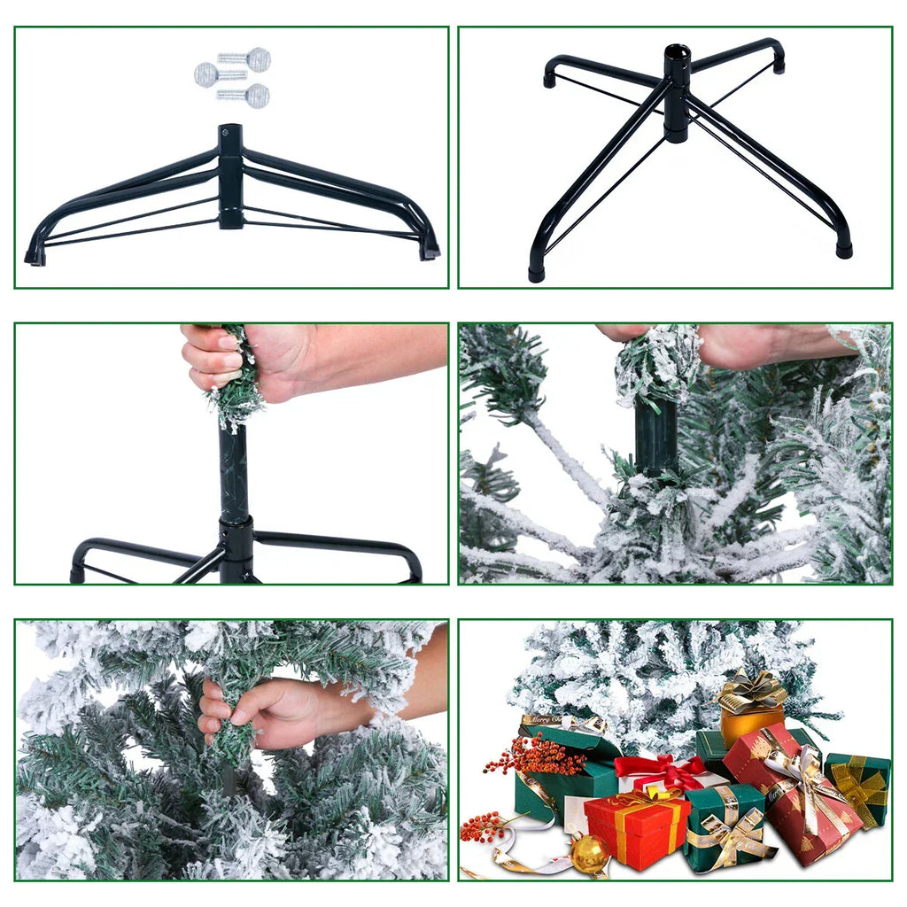 5/6FT Snow Flocked Christmas Tree Bushy Branch Xmas Home Decoration In&Outdoor
