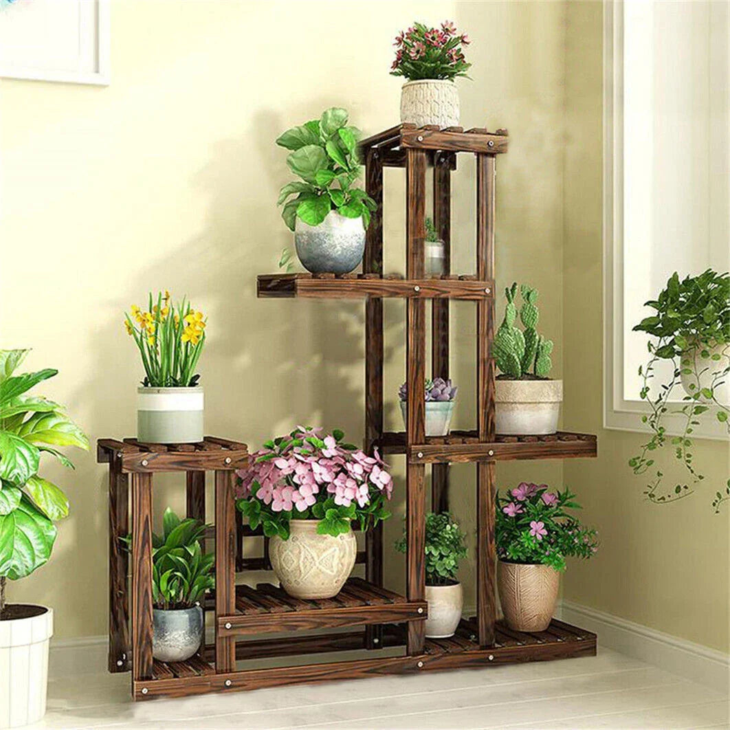 Wood Flower Display Plant Stand 5 Tier Corner Shelf Storage Rack Indoor Outdoor