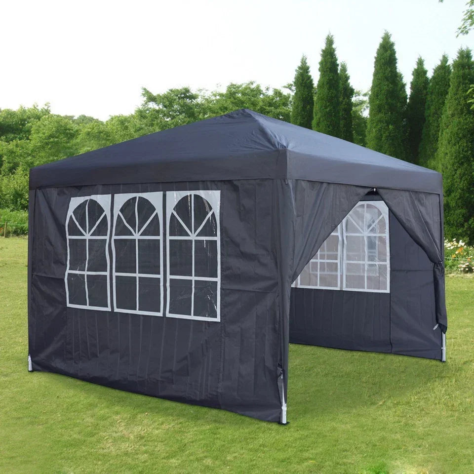 3x3M Heavy Duty Gazebo Marquee Popup Water- proof Garden Party Tent 4 WallSides