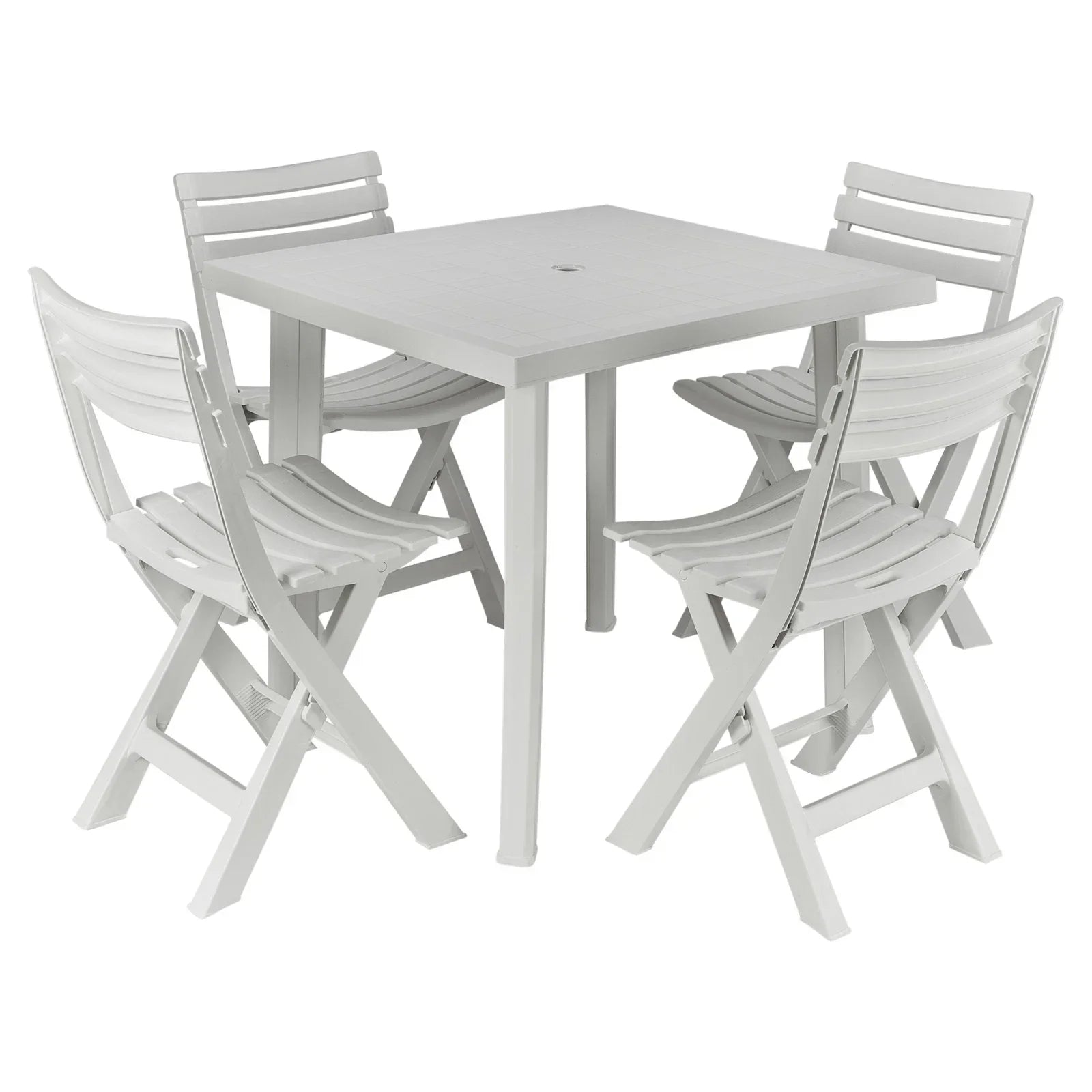 5PCs White Plastic Garden Dining Table with Chairs Set Patio Deck Outdoor Furniture