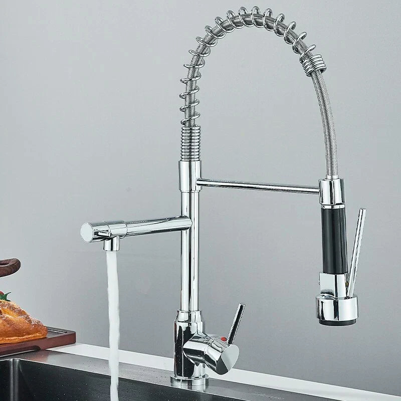 Modern Monobloc Pull Out Kitchen Mixer Tap Dual Spout Spray Single Lever Chrome