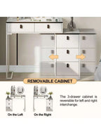 Dressing Table With Mirror Stool, Vanity Table Set With 3 Color Detachable LED