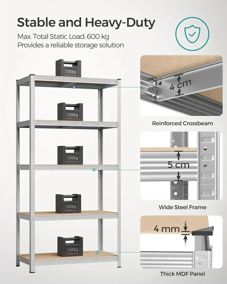 5 Tier Shelving Unit 200x100x50cm Heavy Duty Adjustable Storage Shelves