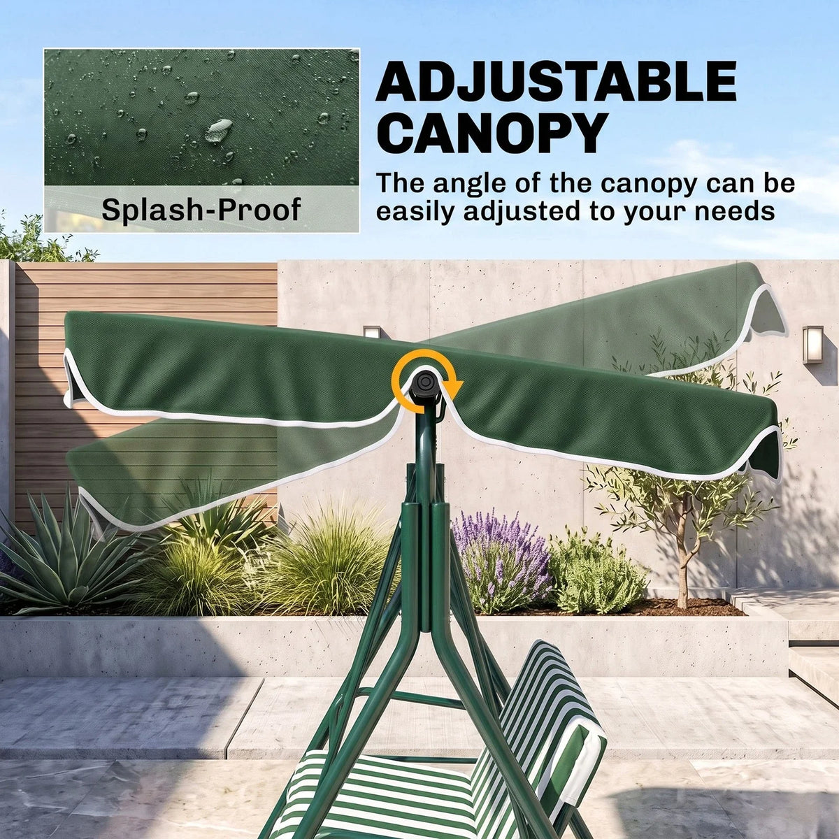 3-Seat Swing Chair Garden Swing Seat with Adjustable Canopy for Patio Green