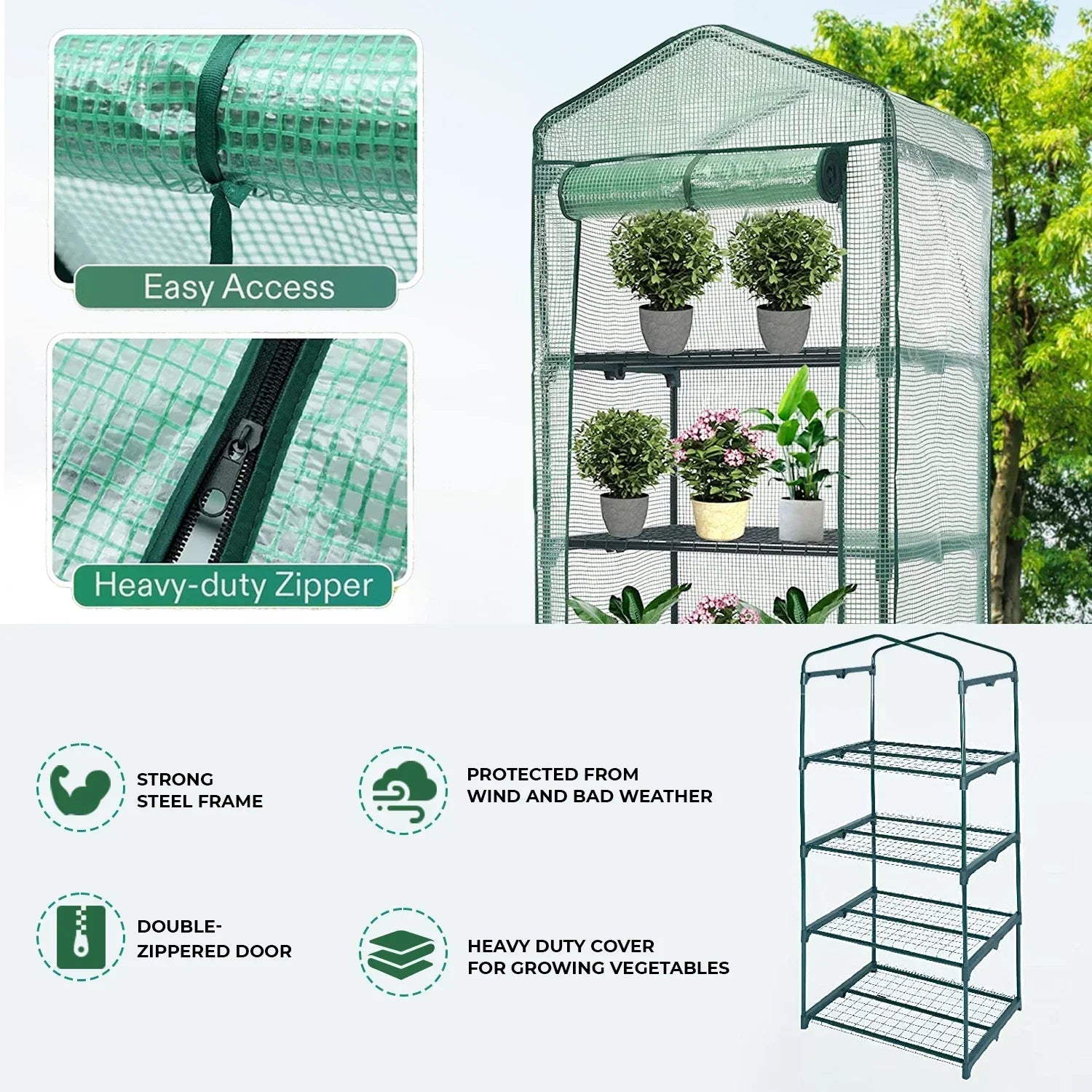 4 Tier Mini Greenhouse Outdoor Garden Plants Grow Green House with PVC Cover