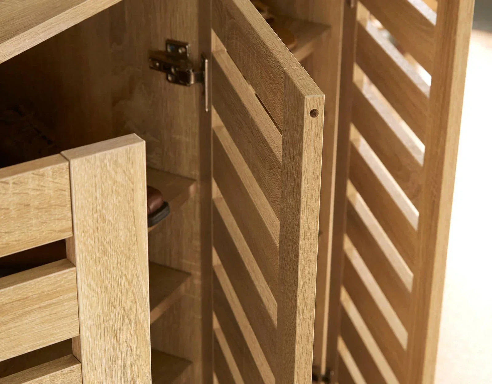 Oslo 3 Door Oak Wooden Shoe Storage Cabinet Rack