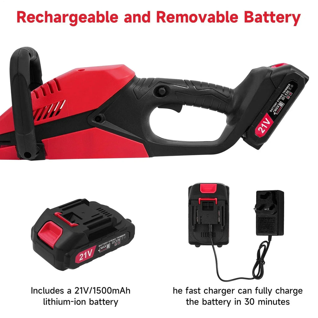 Electric Cordless Hedge Trimmer Tree Branch Cutter Tool with Battery & Charger