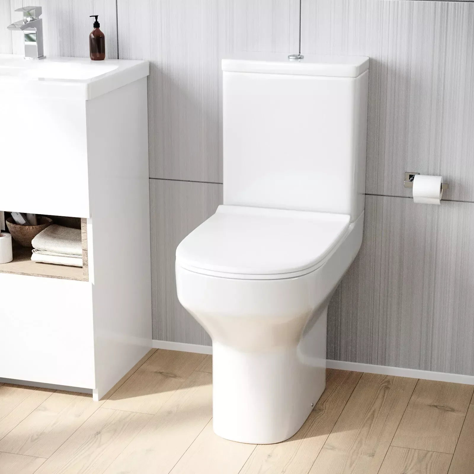 Nes Home Modern Comfort Height Close Coupled Toilet & Cistern & Soft Close Seat