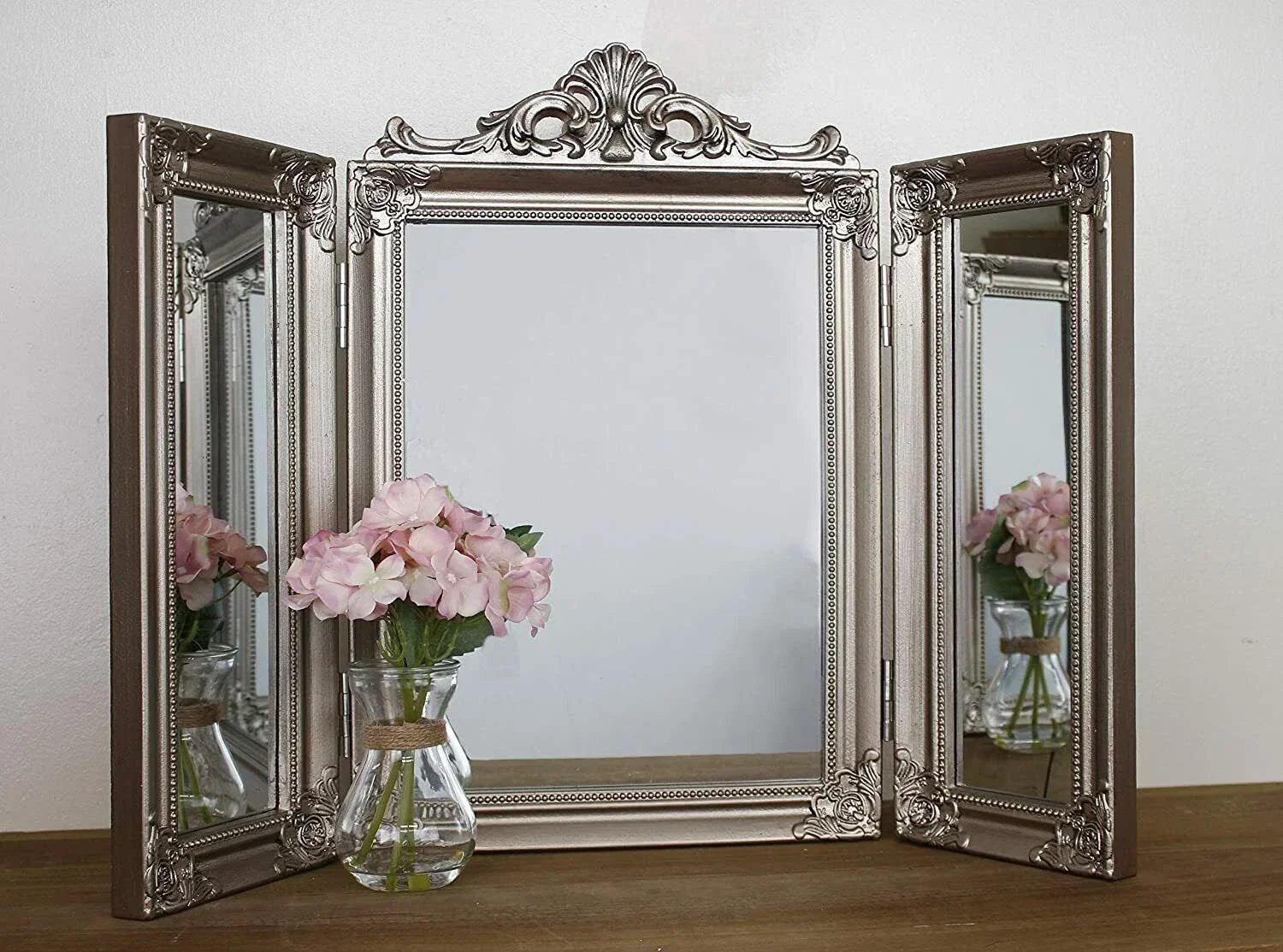 Large Dressing Table Mirror Home Decor Folding 3 Sided Tri Fold Champagne Vanity