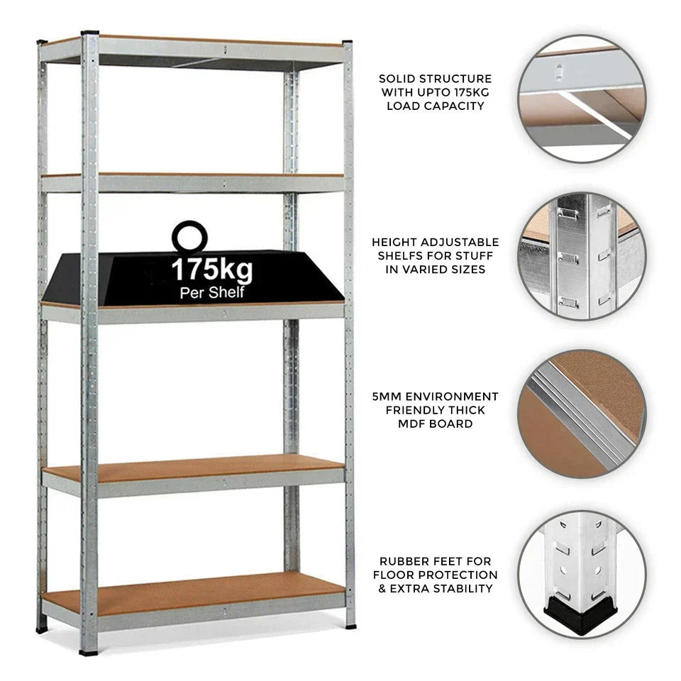 4x Metal 5 Tier Garage Shelves Shelving Unit Racking Storage 180 x 90 x 40cm