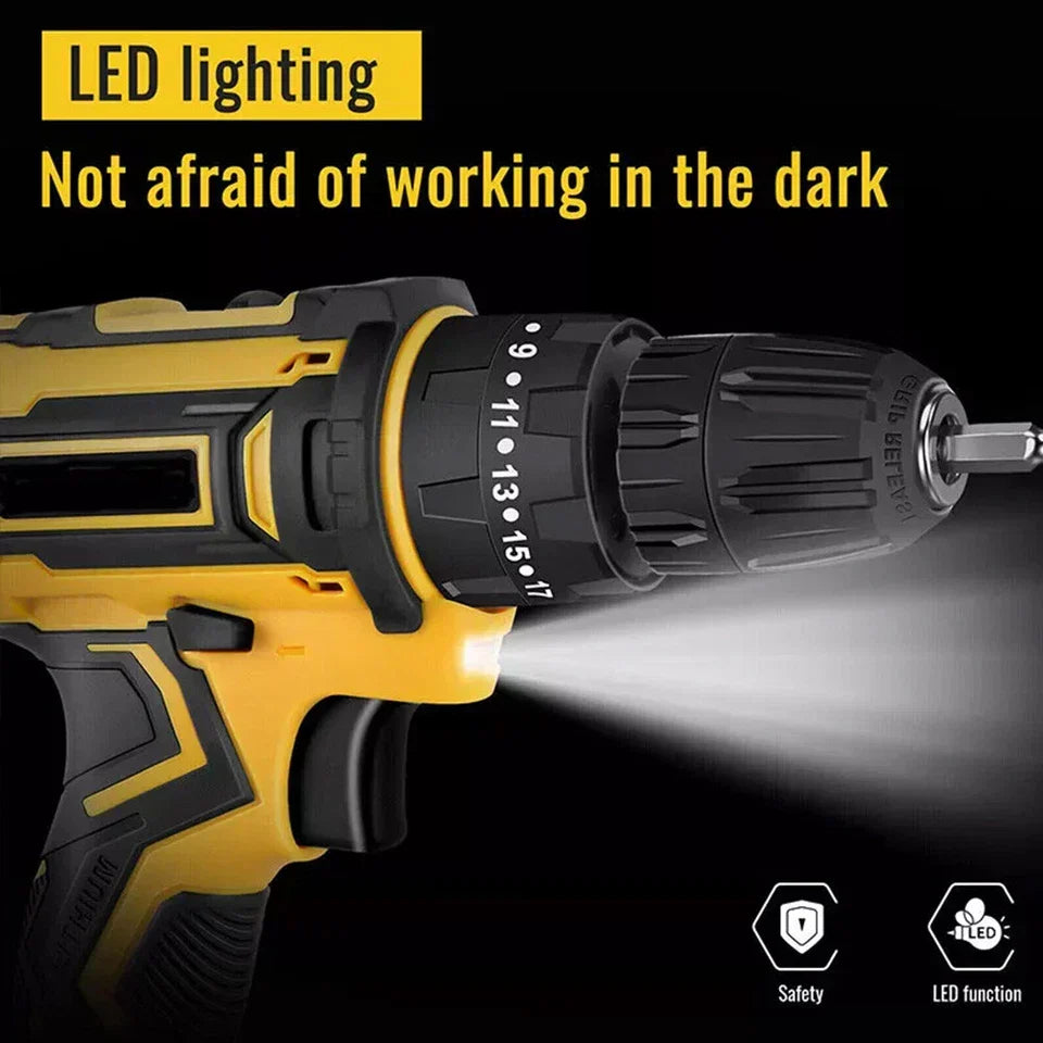 2 Battery 21V Cordless Drill Combi Driver High Power Electric Screwdriver Set UK