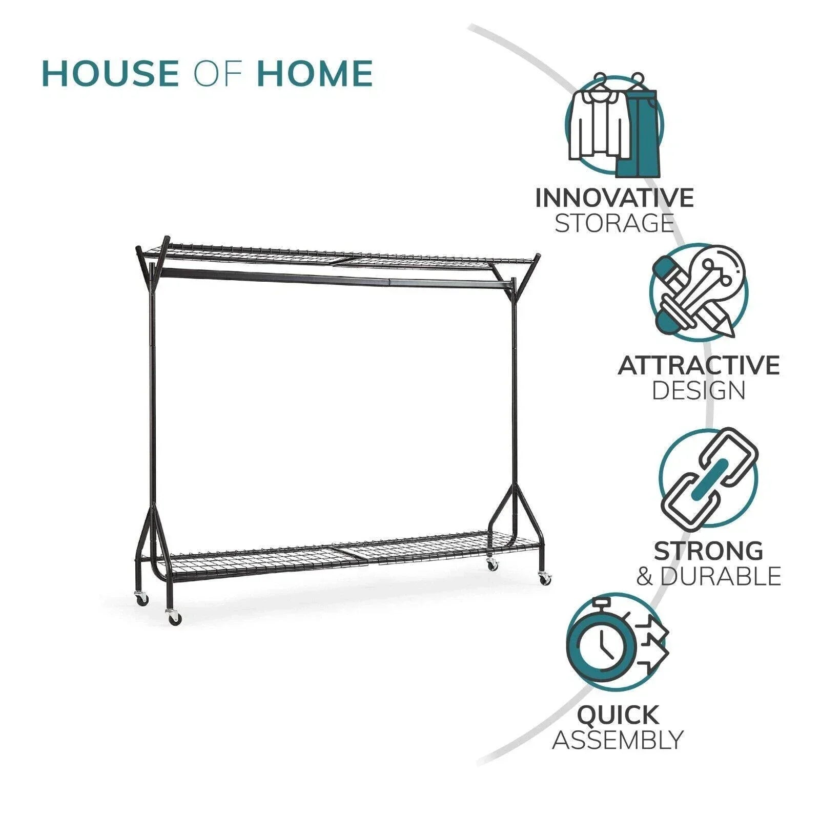 Clothing Rail Heavy Duty 6ft 5ft 4ft Hanging Clothes Shoe Hat Rack Shelf Wheels