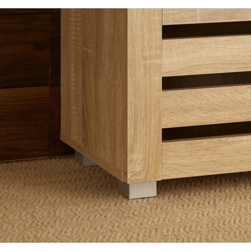 2 Door Shoe Storage Cabinet Rack Stand Cupboard Oak Wooden Slatted Doors Oslo