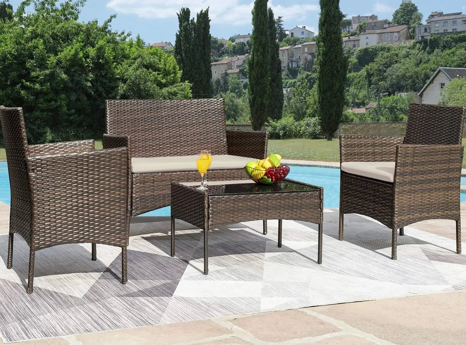 4pcs Rattan Outdoor Garden Furniture Sofa Set Table & Chairs