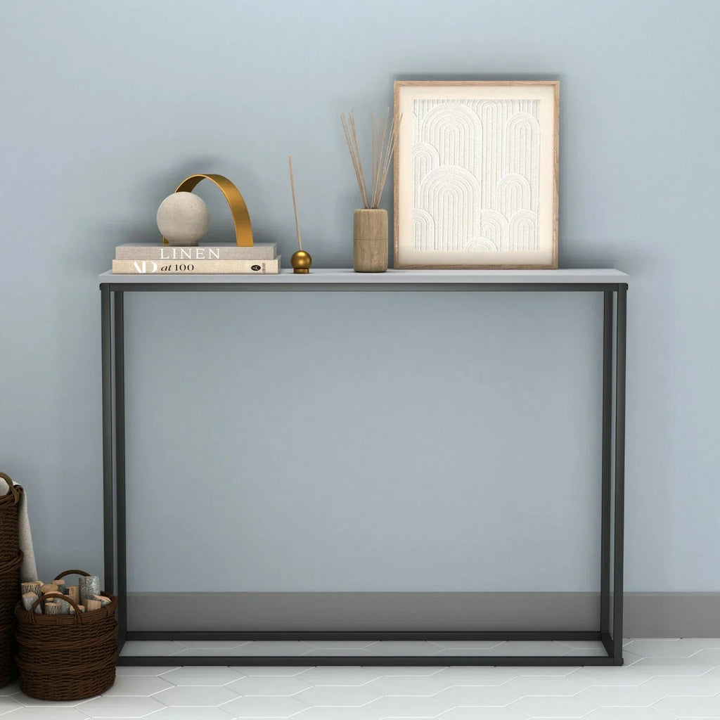 Wooden Free Standing Hallway Console Table Living Room Shelf Display Metal Legs