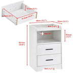 LED Light Bedside Table Nightstand High Gloss 2 Drawers USB Port Power Plug