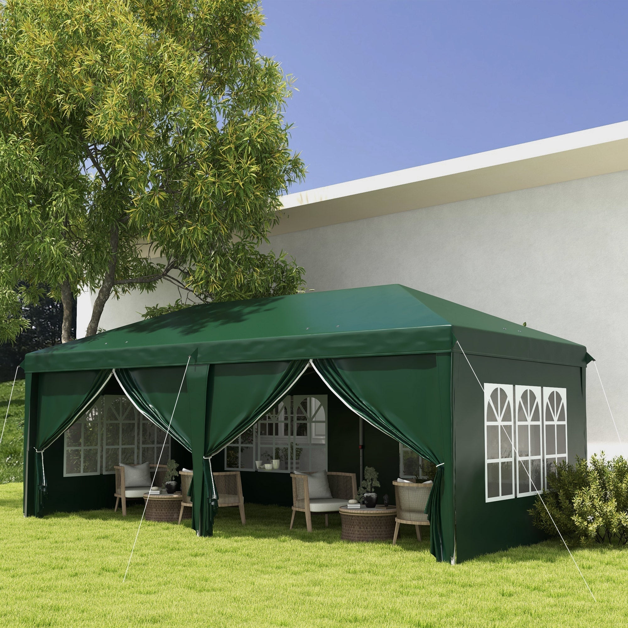 3x6m Popup Garden Heavy Duty Gazebo Marquee Party Tent Canopy with 6 Side Walls