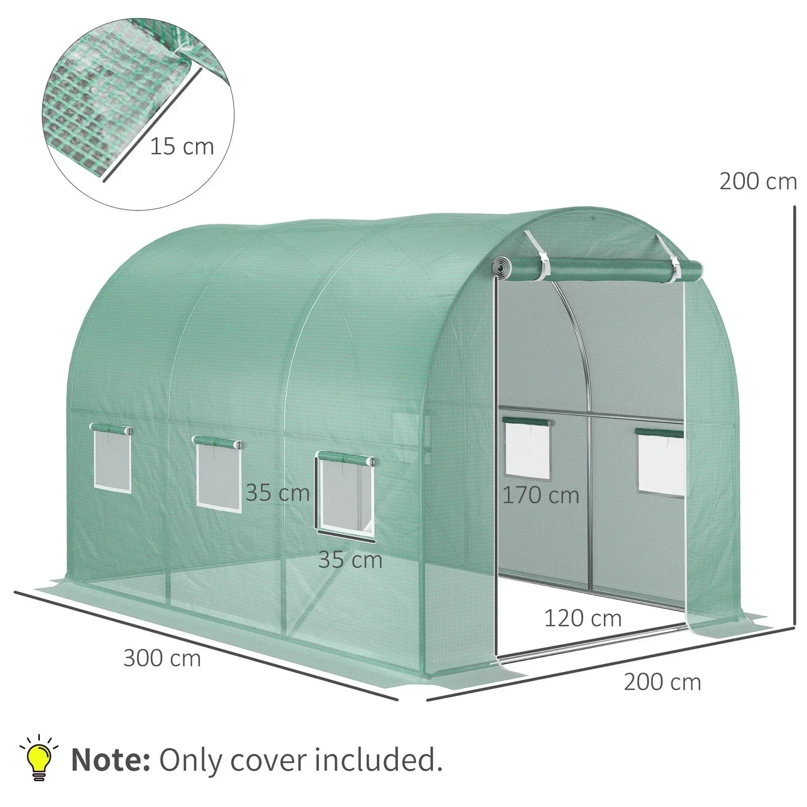 3 x 2 x 2m Greenhouse Replacement Cover ONLY for Tunnel Greenhouse