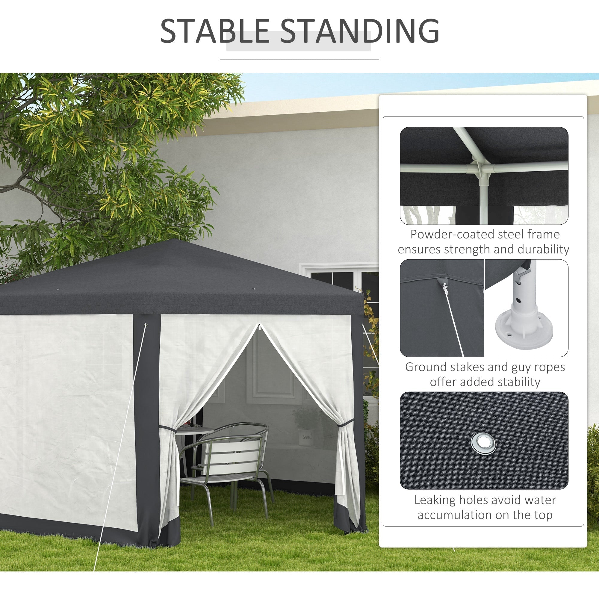 Dark Grey Hexagonal Metal Netting Gazebo Patio Out- door Canopy Party Marquee