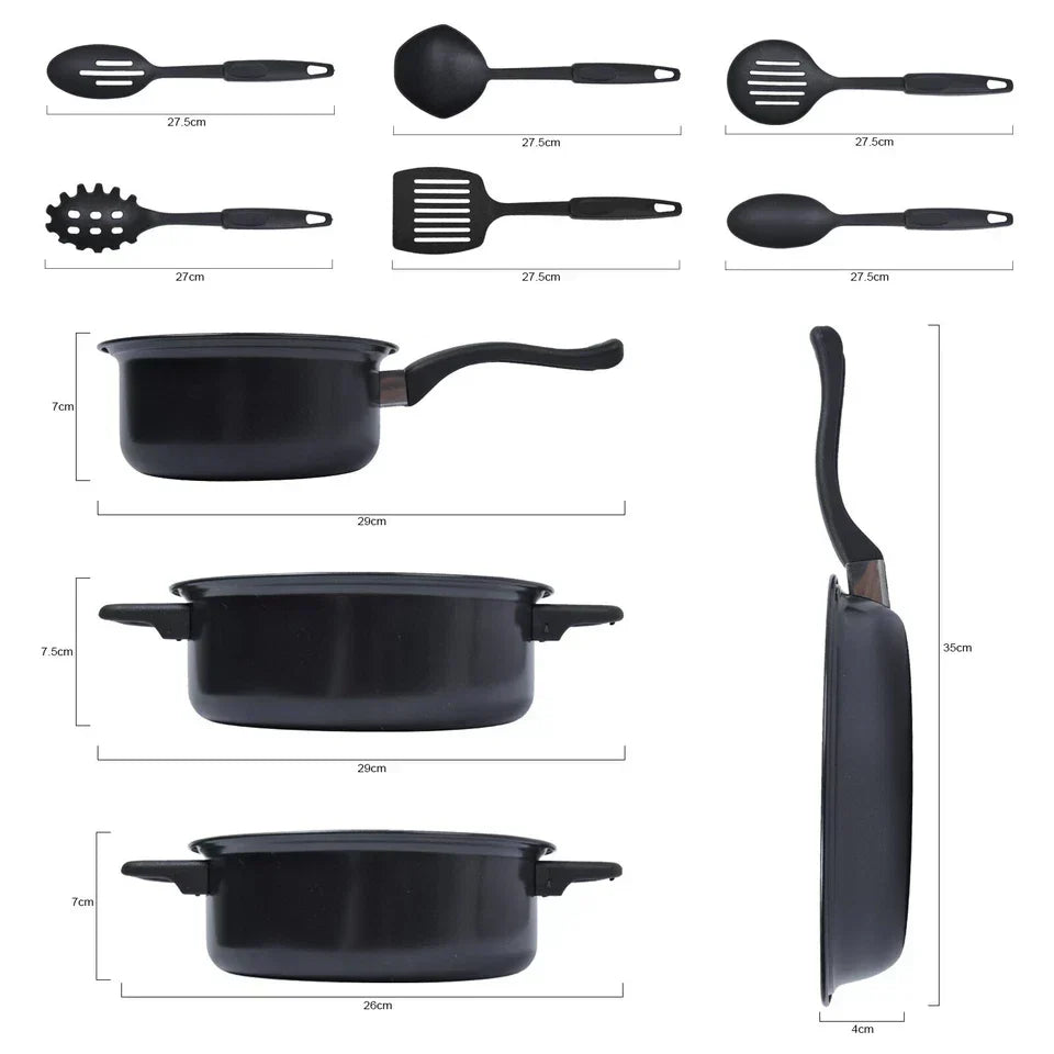 13pcs Cookware Set Pan Pot Non Stick Saucepans Frying Pan Cookware Set Glass Lid