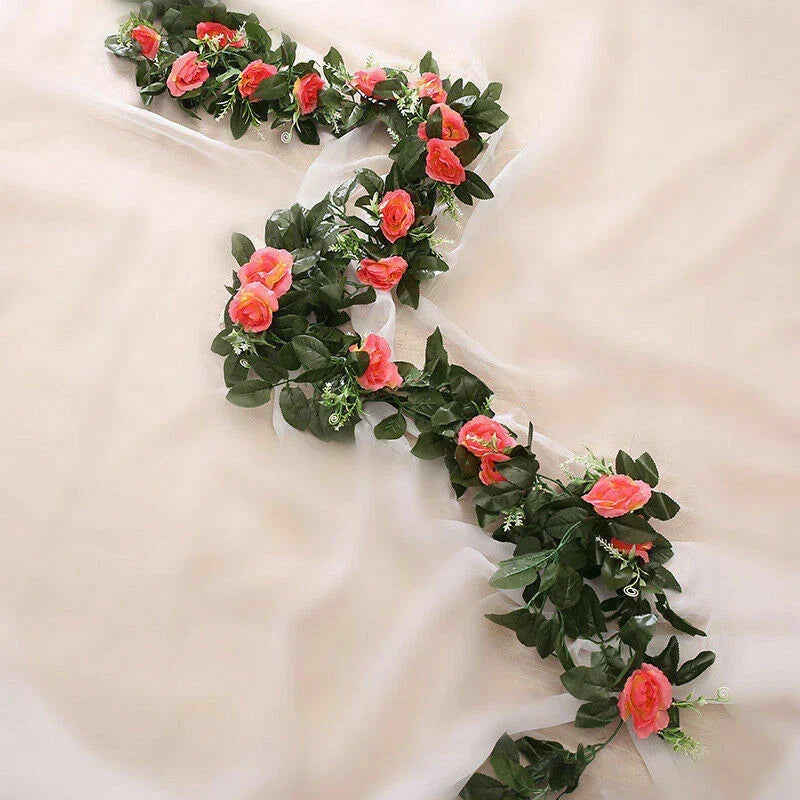 2.5m Artificial Flower Silk Rose Leaf Garland Vine Ivy Home Wedding Garden