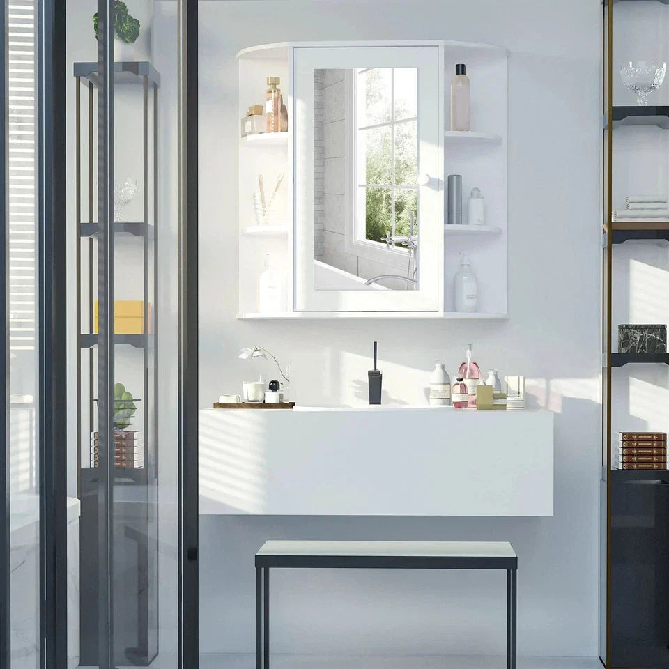 Wall Mounted Bathroom Cabinet with Mirror Single Door Storage Shelves