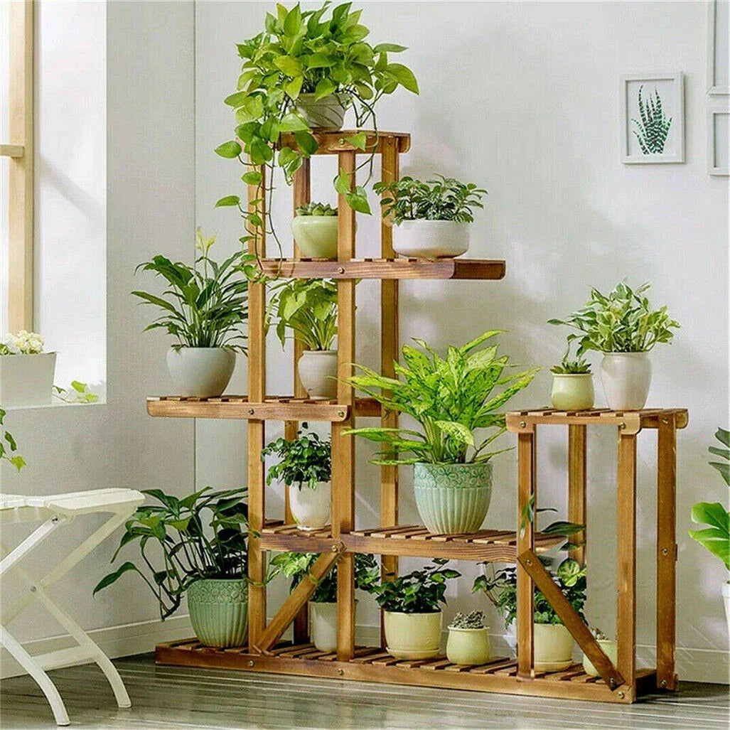 Wood Flower Display Plant Stand 5 Tier Corner Shelf Storage Rack Indoor Outdoor