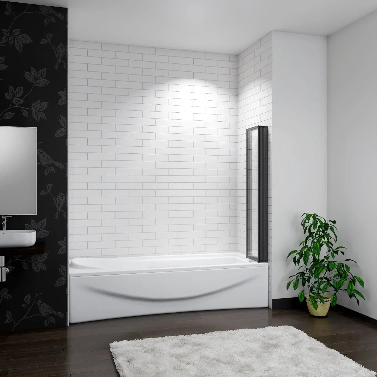 Matt Black 4 Fold Folding Bath Screen Shower Bathroom 4mm Glass Panel 900x1400
