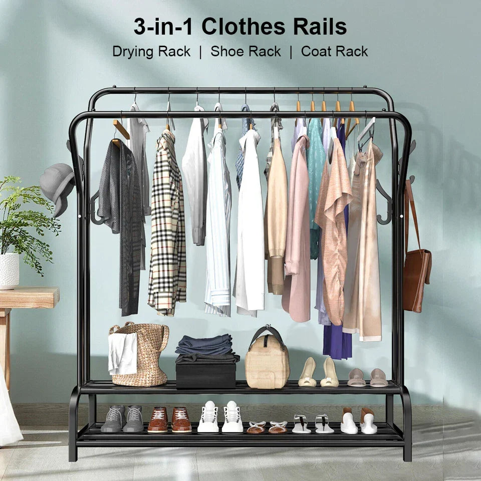 Heavy Duty Metal Double Rail Clothes Garment Hanging Rack Shelf Display Stand UK