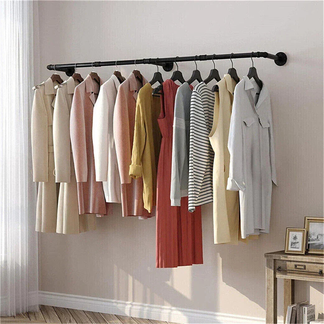 6ft Heavy Duty Clothes Rail Pipe Garment Rack Wall Mounted Hanging Clothing Pole