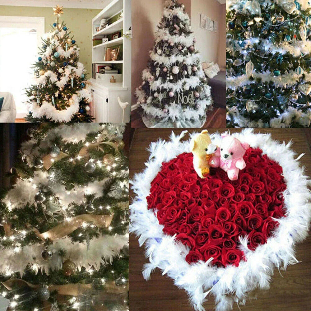 2M Christmas Tree White Feather Boa Strip Xmas Ribbon Home Party Garland❀