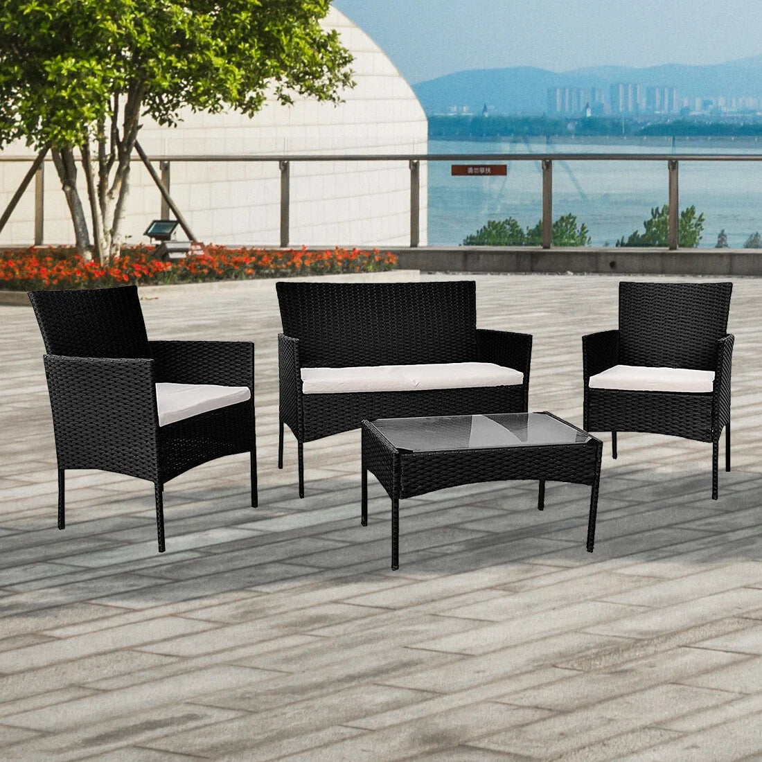 Outdoor Rattan Garden Furniture Sofa Set Patio Wicker Chairs Table 4Pieces