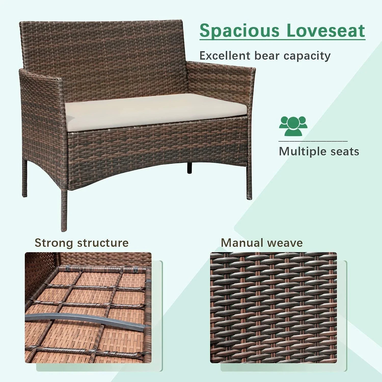 4pcs Rattan Outdoor Garden Furniture Sofa Set Table & Chairs