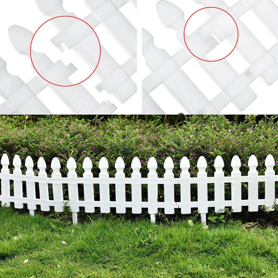 4,8,12 PCS White Plastic Picket Fencing Wooden Effect Lawn Border Edge Garden Edging
