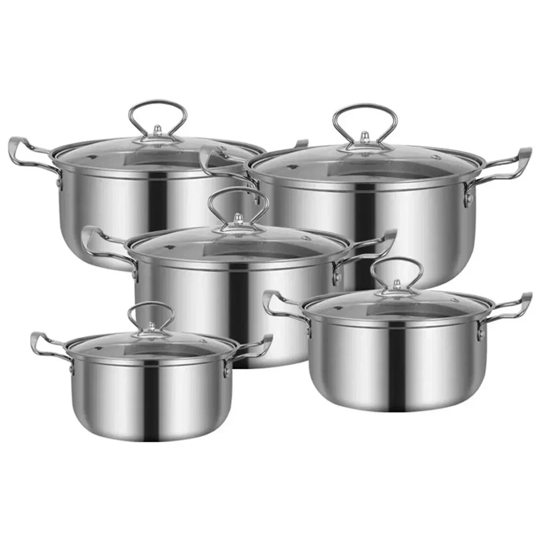 11PCS Induction Non Stick Stainless Steel Cookware Cooking Pot Pan With Lids Set