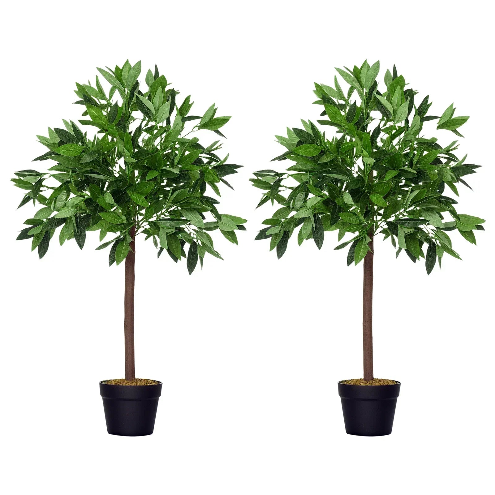 Pair Of 90cm/3FT Artificial Bay Laurel Topiary Trees w/Pot Fake Plant