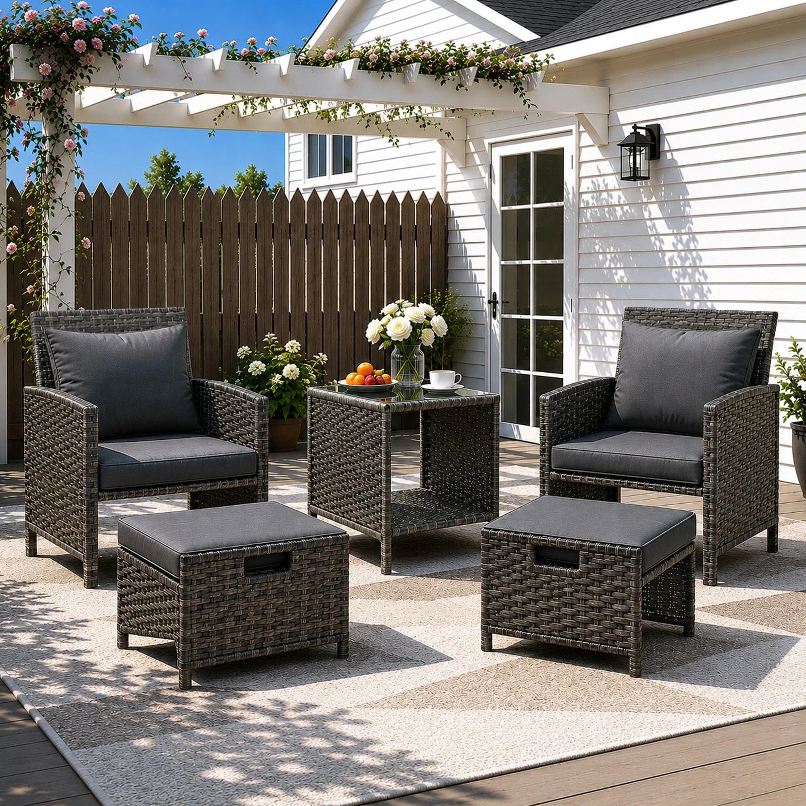 5 Piece Rattan Garden Furniture Patio Sofa Chairs Table Outdoor Conservatory Set