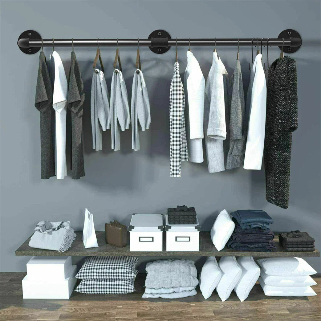 6ft Heavy Duty Clothes Rail Pipe Garment Rack Wall Mounted Hanging Clothing Pole