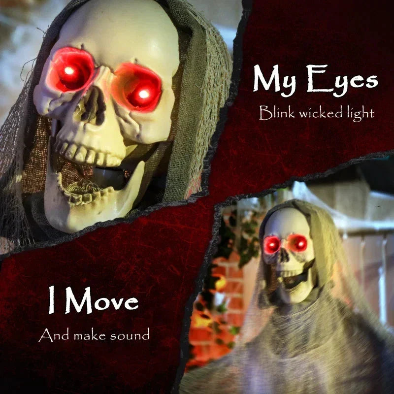 6' Halloween Animated Grim Reaper Skeleton, Glowing Eyes