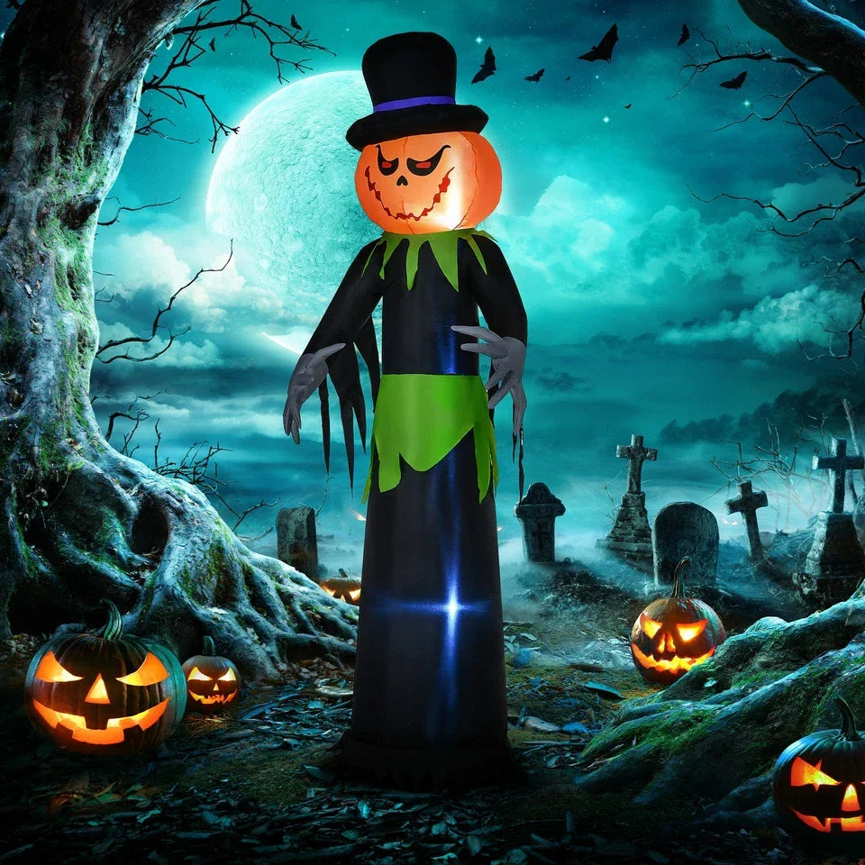 8FT Tall Halloween Inflatable Pumpkin Ghost in A Hat