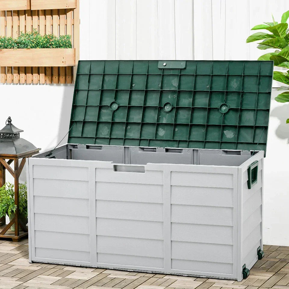LARGE PLASTIC GARDEN STORAGE BOX OUTDOOR WATERPROOF DECK CONTAINER