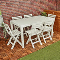 White Garden Plastic Patio Dining Large Table & Folding Chairs Outdoor Furniture
