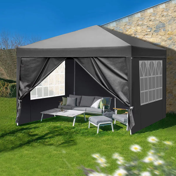 3x3M Heavy Duty Gazebo Marquee Popup Water- proof Garden Party Tent 4 WallSides