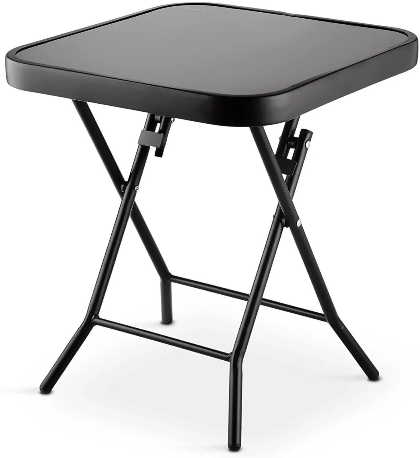 Garden Furniture Glass Top Side Table Patio Rattan Foldable Drinks Coffee Black