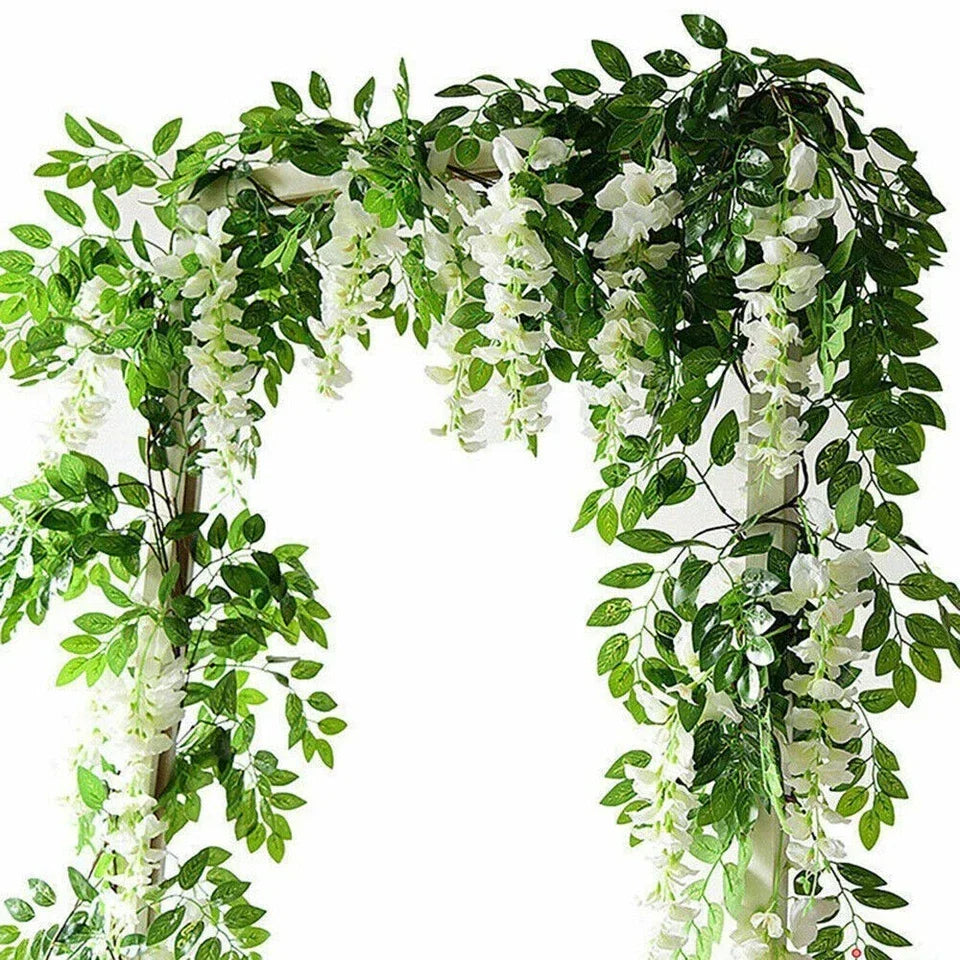 2X7FT Artificial Wisteria Vine Garland Foliage Flower Plant Trailing Home Decor