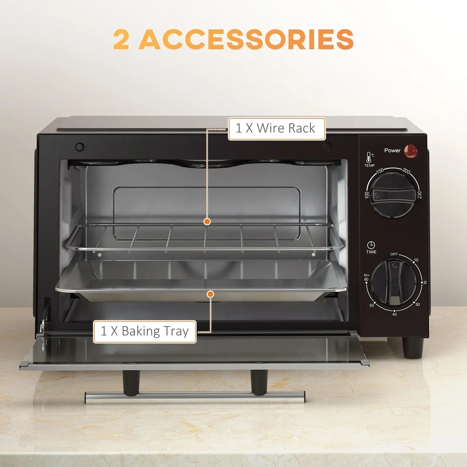 Mini Oven 9L Countertop Toaster Oven with Timer Control 750W Black