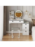 Dressing Table With Mirror Stool, Vanity Table Set With 3 Color Detachable LED