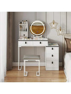 Dressing Table With Mirror Stool, Vanity Table Set With 3 Color Detachable LED